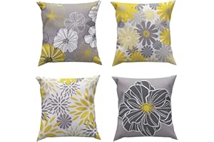 ROCK CLOUD Yellow Cushion Covers 45 x 45 cm Set of 4 Decorative Throw Pillow Cover for Couch Modern Pillow Cases for Living Room Cushion Bed Outdoor Car Gray and Yellow Home Decor