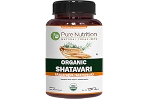 PURE NUTRITION NATURAL TREASURES Pure Nutrition Organic Shatavari Tablets - 1200mg | 120 Count | USDA Organic | Promotes hormonal Balance & Female Reproductive Health | Non-GMO | Gluten-Free