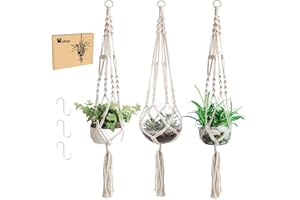 WOLTOY 3 Pack 105cm Macrame Plant Hanger Indoor Outdoor with 3 Hooks, Plant Hanger Plant Holder Hanging Basket for Potted Flower Pot Deck Ceiling balcony Wall Decoration