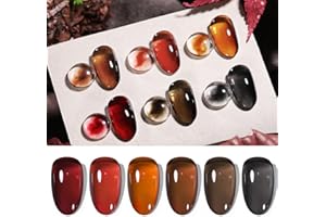 Born Pretty Vernis Semi Permanent, 6 Couleurs Jelly Marron Rouge Noir Gel Vernis à ongles Autumn Ember U V Gel Nail Polish pour Salon De Manucure DIY Home