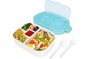 Larkumio Lunch Box Bambini Adulti Porta Pranzo Microonde, Bento Box con Scomparti Portapranzo Ufficio Scuola Lunchbox Portamerenda con Posate, Schiscetta Pranzo Ermetico Prova di Perdite, Azzurro
