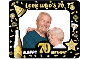YAAVAAW Happy 70th Birthday Photo Booth Props - Black Gold Inflatable Party Selfie Frame, 70th Birthday Decorations