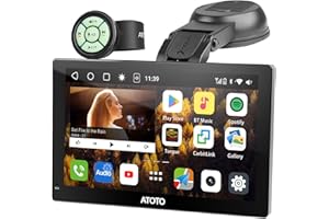 Atoto 7 Zoll QLED Autoradio, Kabelloses Carplay & Android Auto, 2GB+32GB Tragbares Autoradio Mit Mirror Link, GPS Verfolgung, Dual Bluetooth, WiFi, USB, HDMI und Automatischer Abblendfunktion P907SD