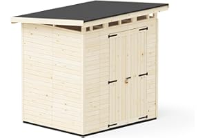 Upyard Gartenhaus Strongbox L - Robuste Holz Gerätehaus mit imprägniertem Fundament und extra Strapazierfähigem Kunststoff Dach, 203x163 cm, Naturholz