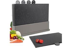Masthome Set de 4 Planche a Decouper, Planches à Découper Plastique avec Code Couleur et Support, Planche Cuisine pour Préparation Séparée des Différents Aliments, Inclus 1 Paire Ciseaux