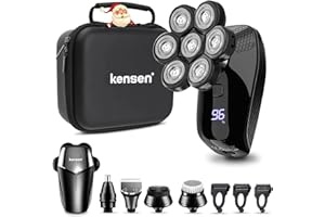 KENSEN Afeitadora Cabeza para Hombre, Afeitadora Eléctrica 5 en 1, Maquina de Afeitar Impermeable en Seco y Húmedo, Recortadora Barba con Pantalla LED