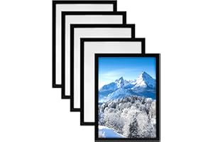 QWORK® 5 Pezzi Cornice Espositiva Magnetica su Finestra/Parete, Adatto a Certificati Formato A4/Annunci/Immagini/Foto/Poster (Nero)