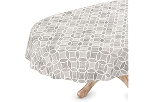 ANRO Nappe en Toile cirée, Lavable, Ovale, Bord coupé, Kaléidoscope, Gris, Facile d'entretien, 140 x 220 cm