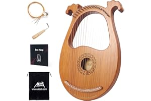 Lyre Harp,AKLOT 16 cordes Harpe lyre Sourire de Cerf Corps en acajou et sillet en cuivre avec clé d'accordage Cordes de rechange Sacoche Mode d'emploi