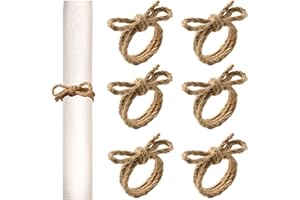 KASESSS 6 StüCk Schleife Serviettenringe Aus Juteseil, Rustikal NatüRlich Serviettenring,Handgefertigt Landhausstil Serviettenringe Boho, Servietten Ringe FüR Tischdekoration, Hochzeit Party, Alltag