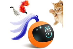 Migipaws Ensemble de Jouet interactif pour Chat, traqueur Amusant, Balle de Poursuite Automatique à Rouler avec Queue Moelleuse, Une Petite Souris, Rechargeable (Orange)
