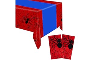 SAVITA 2 Tovaglie a Forma di Ragno, 2,74x1,37m Tovaglia Compleanno a Forma di Ragno Impermeabile Rossa e Blu Decorazioni per Feste per Compleanno Uomo e Donna