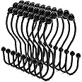 Bathway Shower Curtain Hooks Shower Curtain Rings Black Shower Curtain Hooks RustProof Smooth Metal Double Shower Curtain Hooks, Shower Hooks for Shower Curtain Liner Bathroom Shower Rod Hook