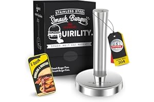 Quirility | Smash Burger Kit Profesional | Aplastador de Hamburguesas Ergonómico | Prensa Hamburguesas Acero Inoxidable 304 | Smasher Premium | Martillo Carne | Ablandador de Carne