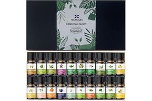 KOURUILIFE Ätherische Öle Set, 20 x 10 ml Duftöle , 100% Ätherische Öle Naturrein Vanille, Aromatherapie , Jasmin Öle, für Diffuser, Luftbefeuchter, Kerzenherstellung, Geschenkset (20)