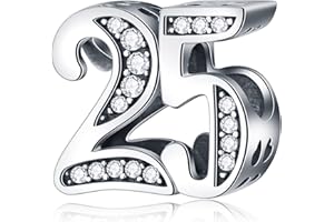 CRISNATA 5,10 to 50 52 55 56 60 65 70 75 80 Birthday Charms fit European Anniversary Bracelets, 925 Sterling Silver Number Charms with Clear CZ Stones, Gifts for Family/Lover/Friends