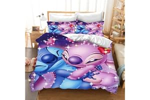 DDONVG Lilo & Stitch Bettwäsche-Set, 3D Anime Cartoon Kinder-Bettwäsche-Set Mit Kissenbezug 100% Mikrofaser Geeignet Für Jungen Und Mädchen (13,200 X 200 cm 50 x 75 x 2)
