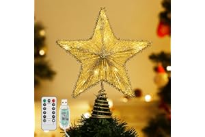 ‎LEWONDR Lewondr Led Stern Christbaumspitze, 25.4cm Glitzernder Weihnachtsbaum Topper Glitzerstern Batteriebetrieb Beleuchtung Weihnachtsdeko Stern Weihnachtsbaumspitze für Hause Kaufhaus Innen,​Champagner