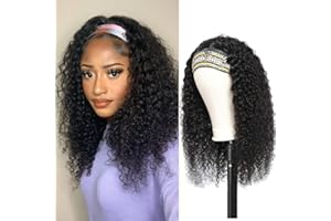 TNICE Perruque bandeau cheveux humain femme bresilienne bouclée Headband Wig Perruques de cheveux humains pour femmes Femme Noire Couleur Naturelle 180% Densité (18 pouces)
