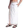 Gowri Tex Men's 100% Pure Cotton White With Gold Jari Lungi in Size 2 Mtrs Single Lungi- Pack Of 1