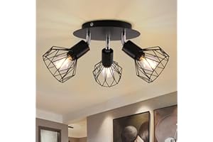 Mchoter Spot Light Fittings for Ceilings 3 Way Adjustable Metal Wire Cage Rotatable Spotlights E14 Base Black Ceiling Lights for Indoor Kitchen Living Room Bedroom (No Bulbs)