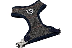 HUGO & HUDSON Tweed kamizelka uprząż dla psa - regulowana tylna klamra bez dławika szelki do treningu i chodzenia - wygodna miękka wyściółka - szara kratka - XS