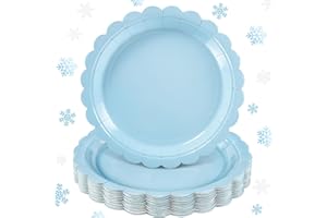 NatNarr 30 Pcs Light Blue Paper Plates 9 Inch Disposable Scalloped Party Paper Plates Baby Blue Dessert Plate for Birthday Baby Shower Wedding