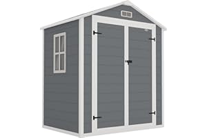 Outsunny Casetta da Giardino Porta Attrezzi in Finitura Effetto Legno Graffiato con Pavimento, 2.12m² Capanno da Giardino con Doppia Porte e Serratura, Tetto Inclinato, 183x134x210 cm, Grigio