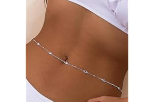 Flovel Boho Rhinestone Belly Chain Silver Beaded Waist Chain Crystal Nightclub Belly Body Chain Jewellery for Women and Girls