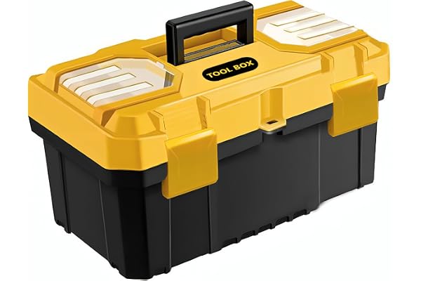 JPT 17-Inch Industrial-Grade Heavy-Duty Tool Box Two Transparent Lids & One Removable Tray Secure Tight Latch with Padlock Eye Best for Electricians, Carpenters, Automobile Use & More