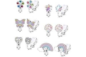 Guyode 6 Paires Boucles D'oreilles Clips pour Fille Enfant, Boucle Doreille Enfant Fille Hypoallergéniques, Clips Oreilles Non Percées, Cz Filles Boucles D'oreilles Clip