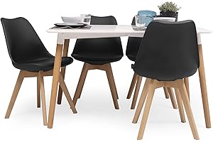 SENSACION DE HOGAR HOMELY MUEBLES DECORACION DESCANSO Homely - Conjunto de Comedor Tower Day 120 con Mesa lacada Blanca de 120x80 cm y 4 sillas Day (Negro)