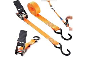 acdokuk Ratchet Straps With Hooks, Heavy Duty Ratchet 5M Long and 25 mm Wide With Rubber Handle, 900KG Break Strength Securing Straps, for Strapping, Logistics Cargo Straps, Orange