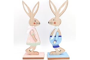 KEELYY Osterdeko Holz Hase, 2 Stück Aufsteller Ostern Hase, Niedlichen Osterhasen Figuren aus Holz, Osterdeko zum Hinstellen, Osterdeko Aufsteller für Tisch Wohnzimmer Schlafzimmer