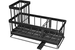 TidyTrove Kitchen Sink Caddy - Sink Tidy Organizer with Removable Sponge Holder Brush Holder, Self-Draining Tray for Countertop Kitchen Storage Organisation (Black)