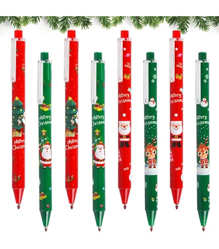 8 Penne Gel Di Natale – Motivi Pupazzo Di Neve, Babbo Natale, Renna E Albero – Scrivania Festiva – Regali Simpatici Per Bambini E Studenti - 2