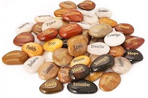 ROCKIMPACT 50PCS Engraved Inspirational Stones, Sentimental Gifts, Motivational Keepsake, Different Words Message Pebbles, Gratitude Healing You Rock Ornament, Wholesale Price, 5-8cm (2"-3") each
