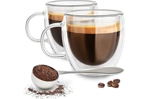 GlassTone Double Walled Glass Mugs - Coffee Cups - Set of 2 Glass Coffee Mugs Glass Cups Cappucino Cups Coffee Glasses - 250ml
