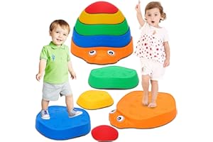 NUKDEY 5 Pezzi Pietre di Bilanciamento per Bambini, Pietre di Equilibrio Antiscivolo Impilabili, Percorsi ad Ostacoli per Interni ed Esterni, Gioco Equilibrio Sensoriale per Casa, Asilo e Terapia 3+ Anni