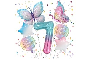 TAIMEIMAO 7 Jahre Schmetterling Geburtstag Deko, Schmetterling Folienballon 7 Jahre, Bunt Schmetterlinge Geburtstagsdeko, Geburtstagsdeko Rosa, für 7. Geburtstag Mädchen Deko