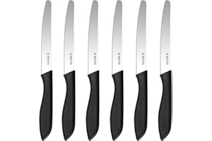 targzier 6 Stück Frühstücksmesser,Tafelmesser mit Wellenschliff aus Edelstahl,Brötchenmesser,Tomatenmesser,Rostfreie,Eisgehärtete & Scharfe Messer,Spülmaschinenfest,schwarz