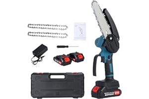CUSROS 6" Mini Power Chainsaw Cordless, Handheld Pruning Shears Chainsaw, Electric Brushless Chain Saw, Portable Battery Chainsaw Tree Branch Cutter with Safety Lock & 2*Batteries (400W Blue)