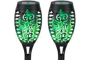 ‎USMEI USMEI Solarlampen für Außen Garten, 2 Stück 12 LED Halloween Solarlampen Deko, IP65 Wasserdicht Solarleuchten für Außen mit Realistischer Flammeneffekt für Draußen Gärten Weg Hinterhöfe Rasen