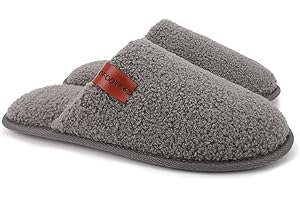 ofoot Męskie wygodne ciepłe miękkie puszyste kapcie domowe, sztuczne futro wełna podszewka polarowa wkładka z pianki memory antypoślizgowe gumowe podeszwy