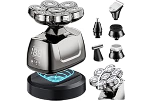 LOEVERY Rasoio Elettrico Barba Testa Calva, Rasoio Testa Calva 7D,Tagliacapelli Uomo 6 in 1 Impermeabile IPX7,Rasoio da Uomo con Wet & Dry,USB Ricaricabile Senza Fil