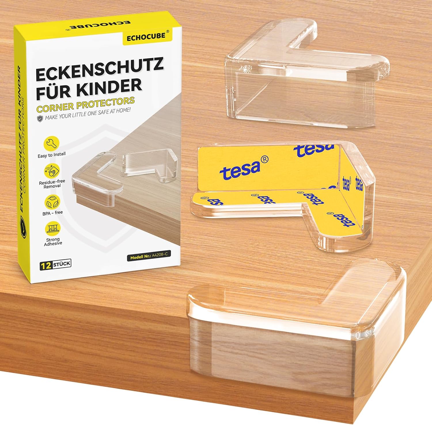 ECHOCUBE Protection Coin de Table Bébé, 12 PCS Transparents Protecteurs de Bords de Table, Protecteurs de Coins de Sécurité pour Bébés pour Les Coins Pointus des Meubles - Forme en L