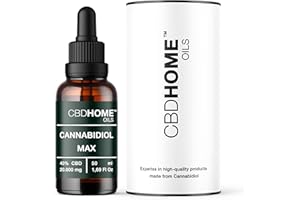 CBD HOME Oils - Huile de CBD 40% - 50 ml - MAX - Base d'huile de coco (MCT) et huile de graines de chanvre biologique - Omega 3-6-9 - Cannabidiol certifié 20.000 mg - Fabriqué en UE