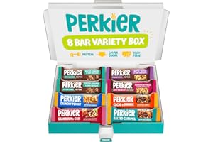 Perkier Variety Box Snack Bars (8 Pack) – Vegan – Gluten Free – Protein – High Fibre – Lower Sugar - Natural Ingredients – Lower Calorie – Healthy – No Palm Oil