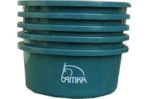 Amka Animal Feed Bowls with Lid, 2 Litres, Bowls for Horses, Dogs, Animals, Colour: Petrol Blue, Set of 5