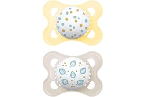 MAM Chupete, 2-6 Meses, con Tetina Simétrica, Plana y Flexible de Silicona Skin Soft Silicone de Fácil Aceptación, con Caja Autoesterilizadora, Original, Neutro Brillante, Pack de 2uds, Día